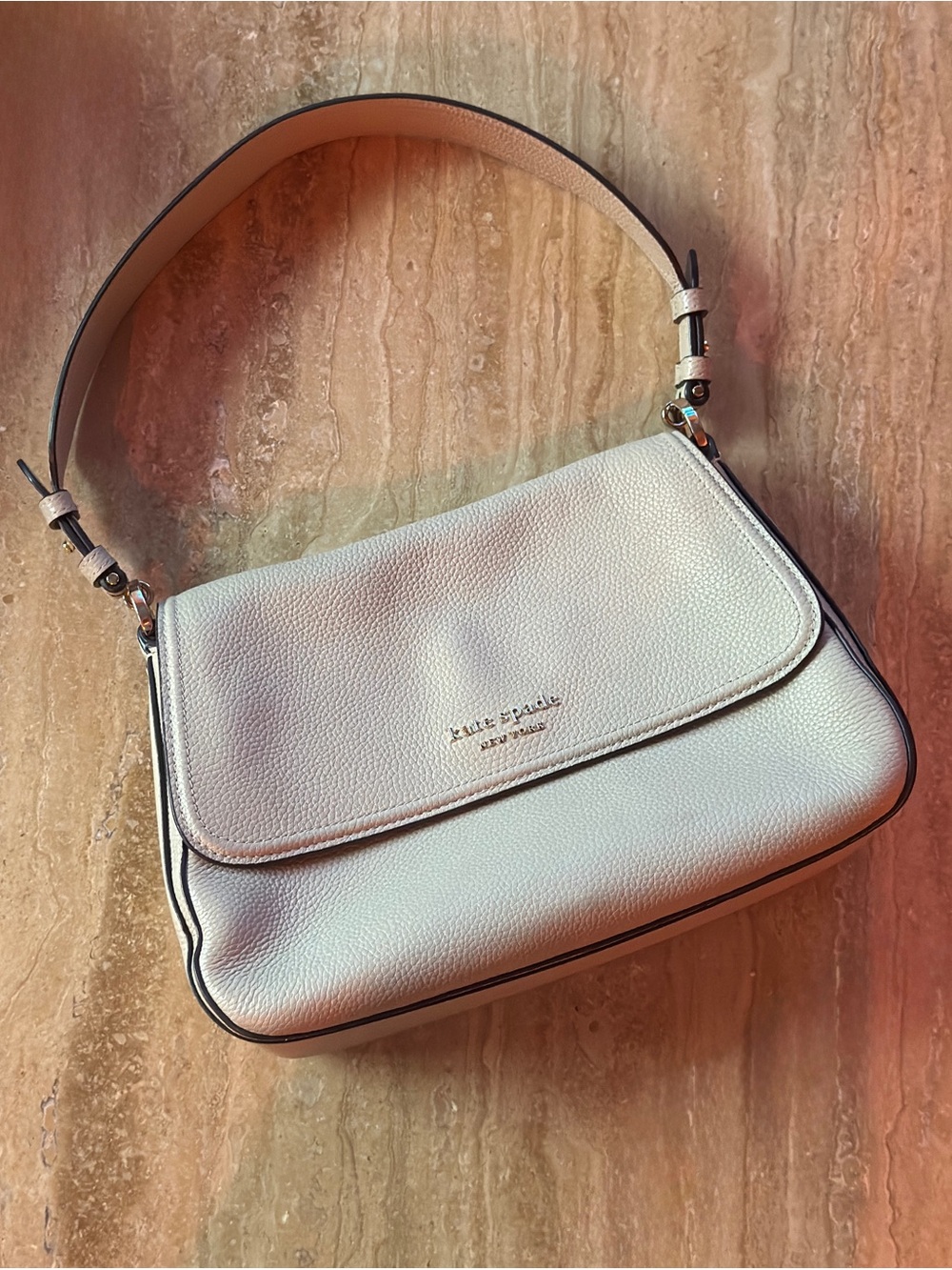KATE SPADE Hudson Pebbled Leather Medium Convertible Shoulder Bag - Cream